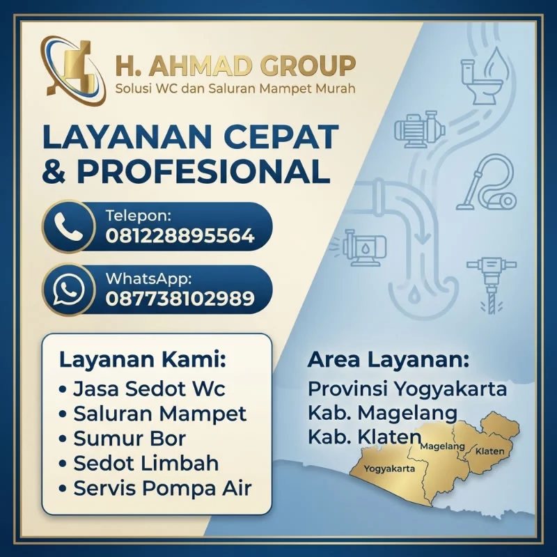 Jasa sedot wc, saluran mampet, servis pompa air, sumur bor, sedot limbar di DIY, Magelang dan Klaten